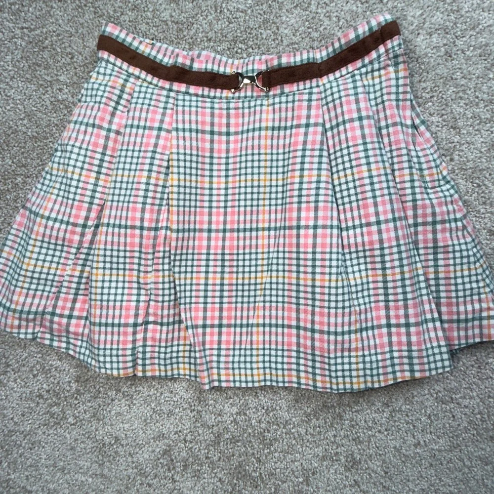 Janie and Jack Girls Equestrian Inspired Plaid Pleated Skirt Velvet‎ Trim Size 5